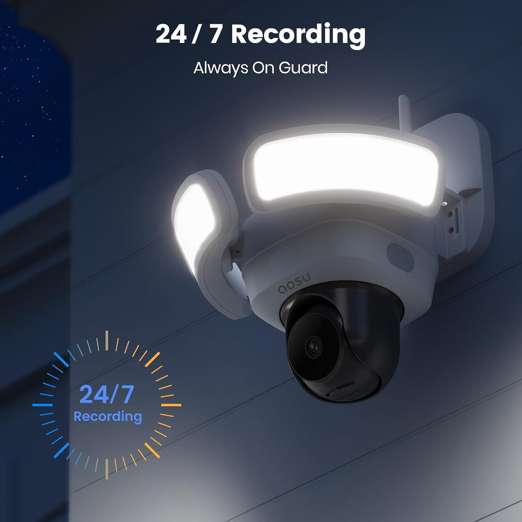 aosu Floodlight Camera Wired, 3K UHD Security Camera Outdoor, 360° Coverage Surveillance, 24/7 Recording, Motion Detection, 2600-Lumen Motion-Activated Floodlight, Color Night Vision