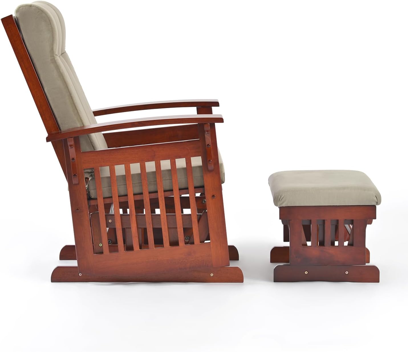 Glider with Ottoman Smooth Glider Rocking Chair, Nursery Glider with Ottoman Smooth Rocking Motion, Solid Hardwood Base, Easy Assembly for Living Room Bedroom (Light Grey)