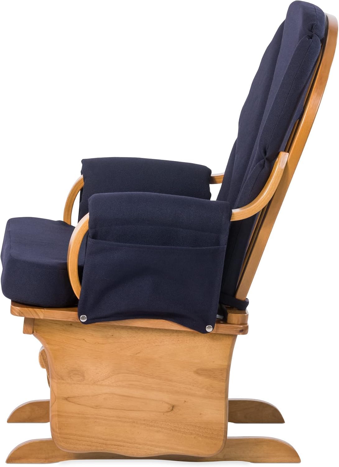 Foundations Lullaby Wood Base Glider Rocker - Baby Feeding and Rocking Chair for Nursery, Daycare Environment - Nursery Rocking Chairs with Padded Foam Arm Rests - (Natural/Blue)