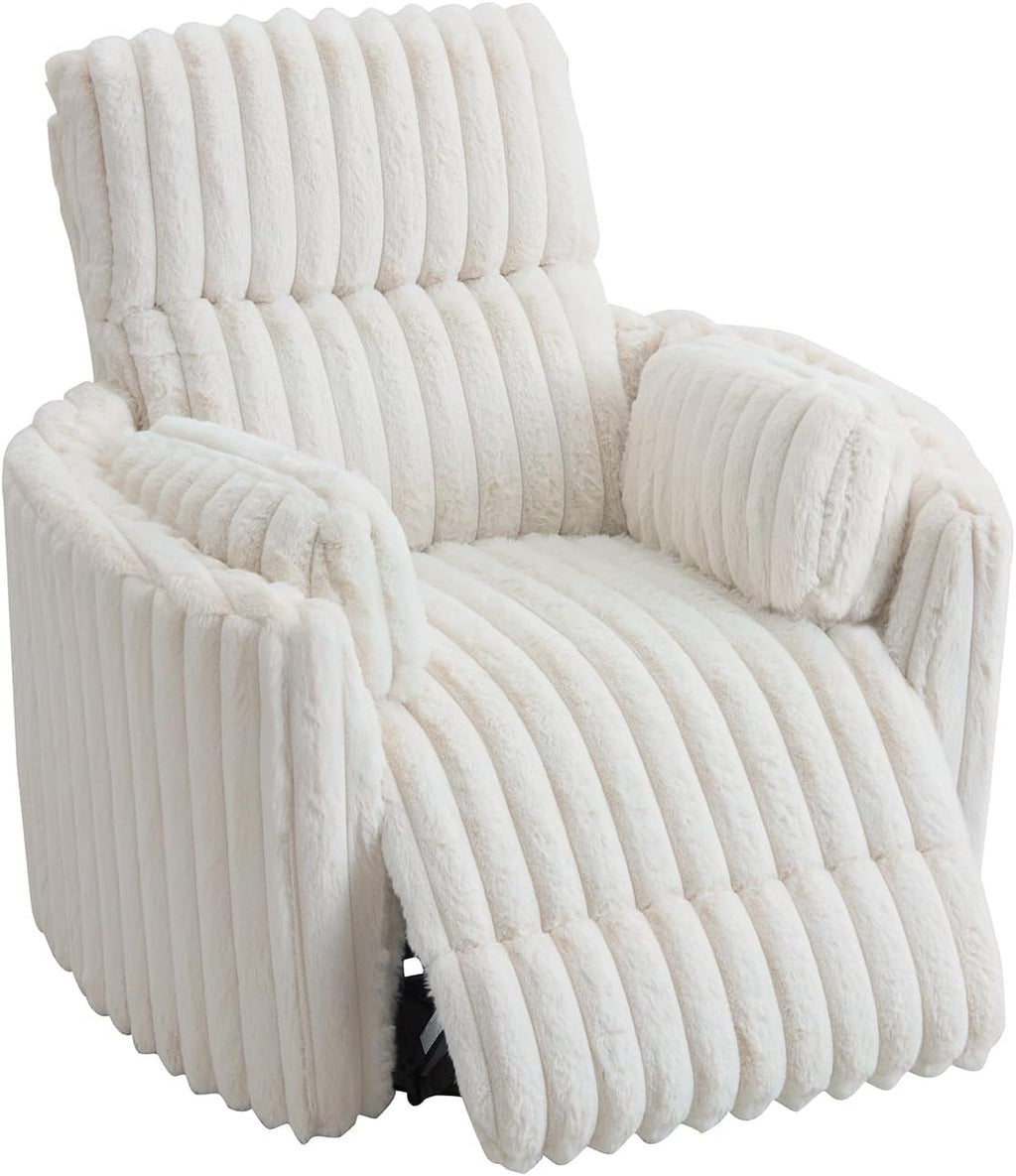 Jocisland Power Recliner Nursery Chair for Adults, Electric Swivel Rocking Glider with USB & Type-C Charge, Plush Corduroy Armchair with 2 Pillows, Cozy Reclining Sofa for Living Room, Bedroom, Cream