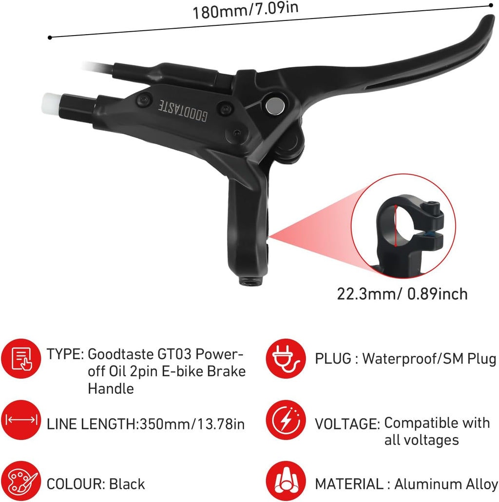 Left & Right Electronic Brake Lever Set for Most Electric Bicycle, GT03 Oil Power-Off Function Ebike Handle, Brake Grips for Electric Bike, Ebike Accessories Cut Off Power (5pcs Left)