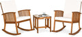 Tangkula 3 Pieces Acacia Wood Rocking Bistro Set, Outdoor Furniture Front Porch Rocker Chairs Conversation Set with Coffee Table and Cushions for Lawn, Balcony, Backyard