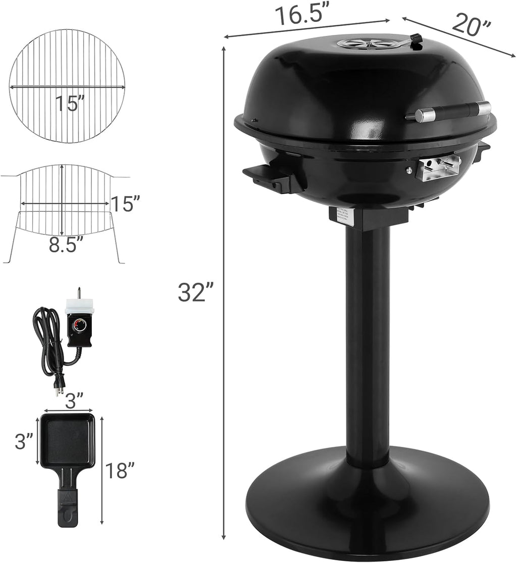 Electric Grill for Indoor Outdoor, Portable Double Layer Design Countertop BBQ Grills with Lid Stand/Tabletop Options for Barbecue Cooking (Black)