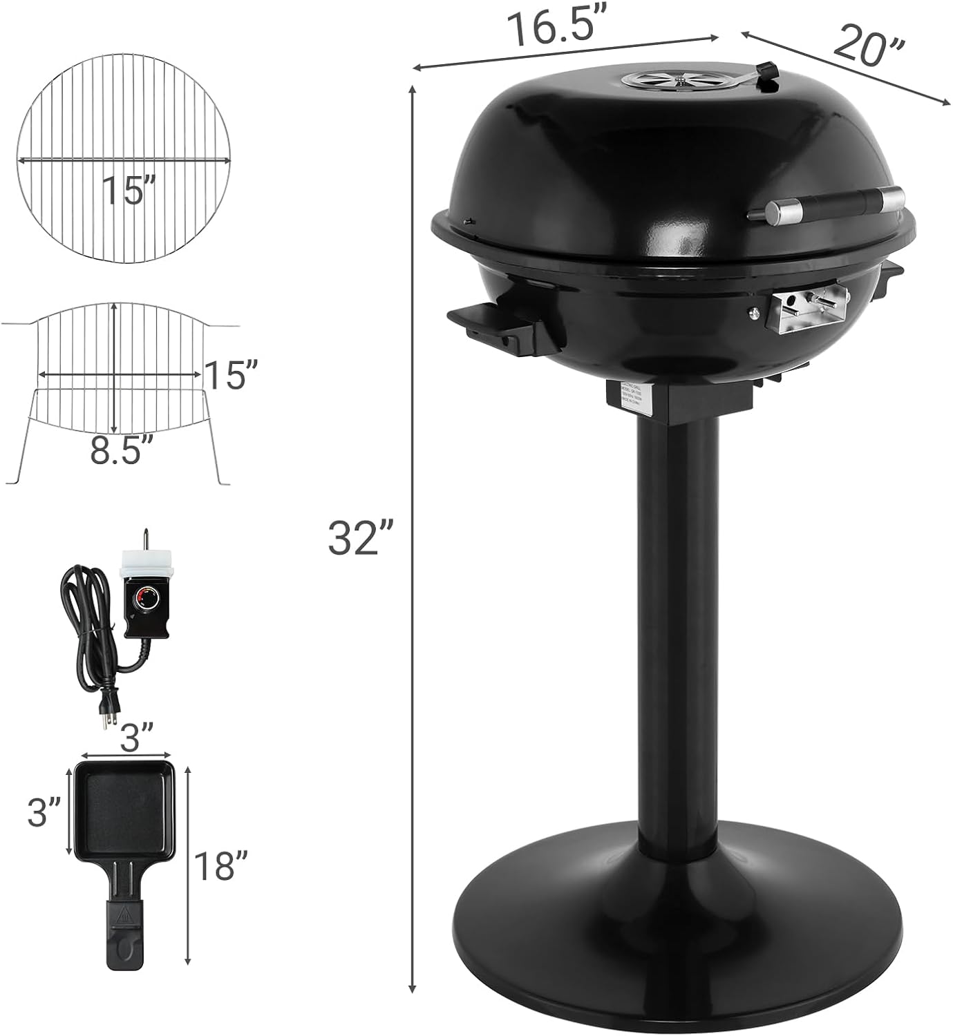 Electric Grill for Indoor Outdoor, Portable Double Layer Design Countertop BBQ Grills with Lid Stand/Tabletop Options for Barbecue Cooking (Black)