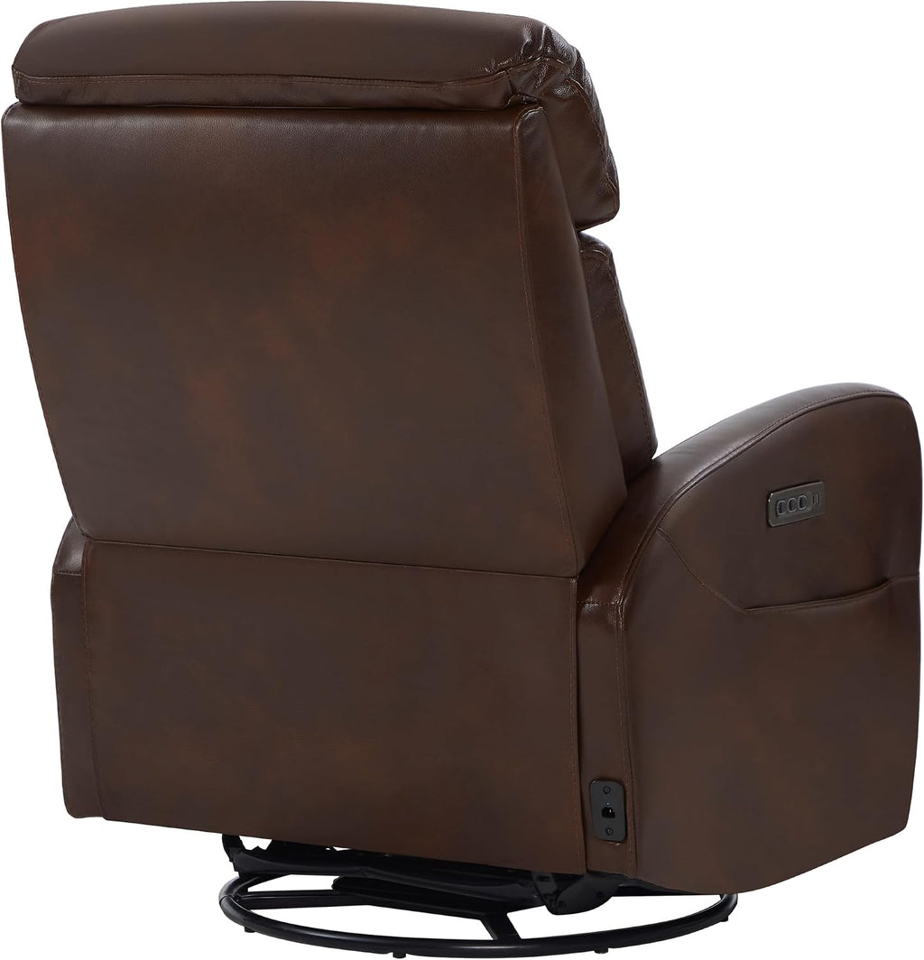 CHITA Leather Power Swivel Recliner Chair for Adults, Triple Motor Electric Rocker Recliner for Living Room with Adjustable Headrest and Lumbar Support, USB & Type-C Charging Ports, Cognac Brown