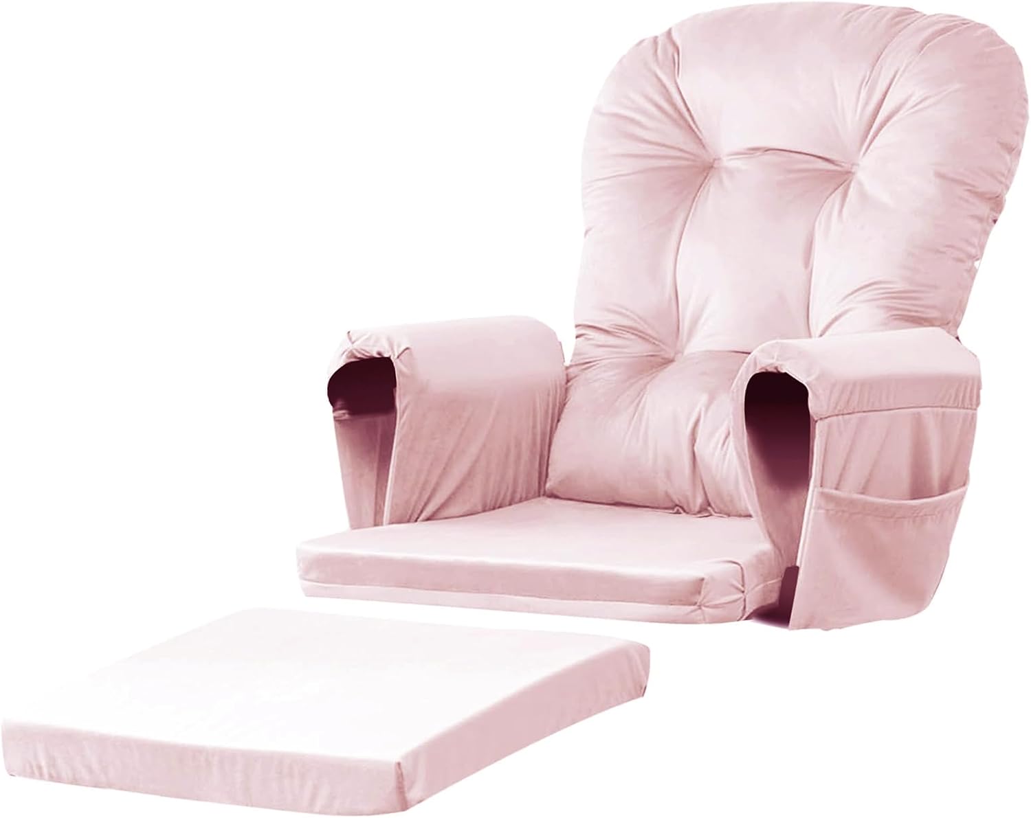 Lucky Monet 5Pcs Glider Rocker Replacement Cushions - Velvet Glider Cushions Replacement Set with Side Storage Pockets, Thick Chair Cushions Washable & Non Slip, Cushion ONLY - Pink