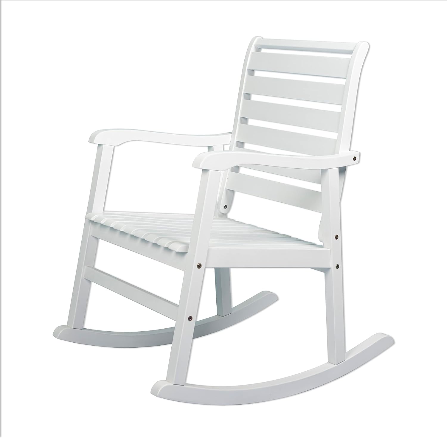 JONATHAN Y RCK101C Carey Modern Slat-Back 300-Lbs Support Acacia Wood Patio Outdoor Rocking Chair for Garden, Lawn, Backyard, Pool, Deck, Beach, Firepit, White