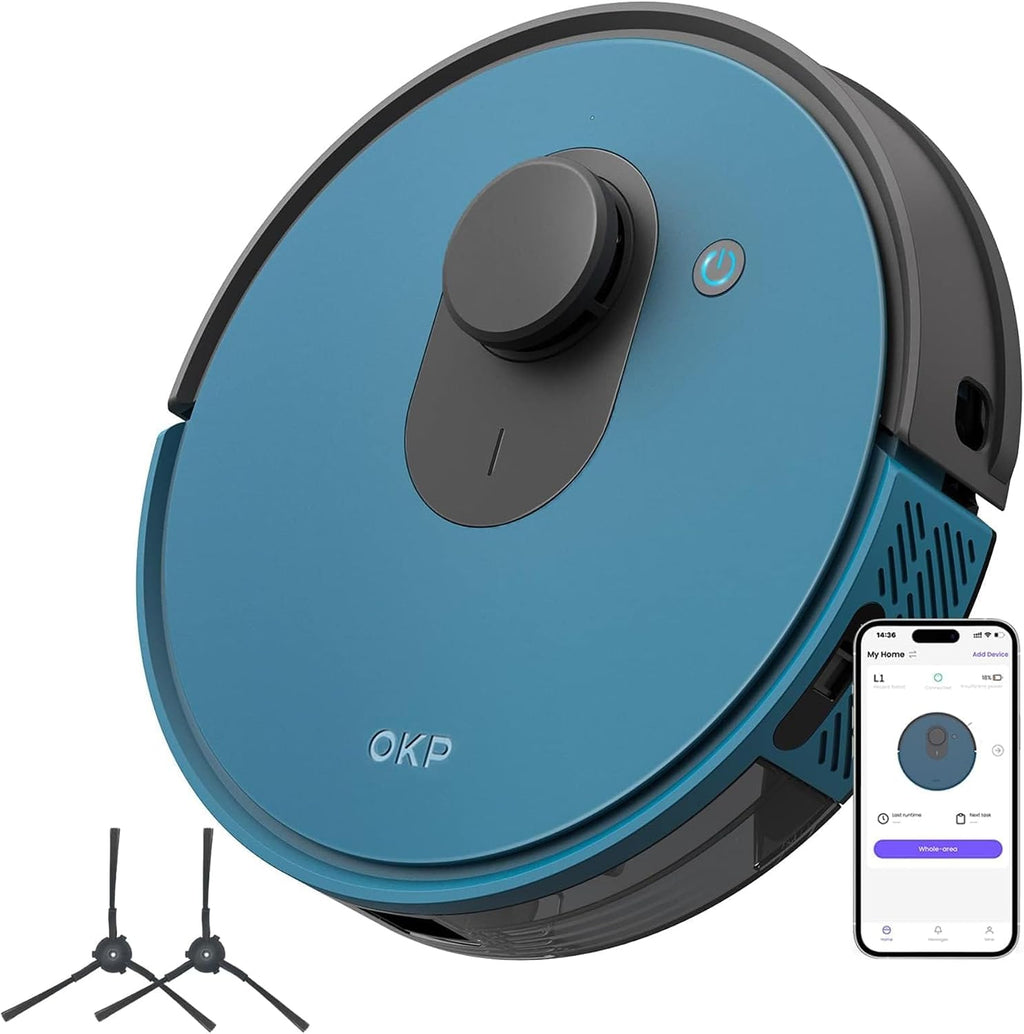 OKP Robot Vacuum L1 with 4000Pa Suction Power 180min Runtime, LiDAR Navigation Smart No-Go Zone Mapping Robotic Vacuum with Self-Charging, Wi-Fi/APP/Alexa Control for Hard Floors Pet Hair and Carpets