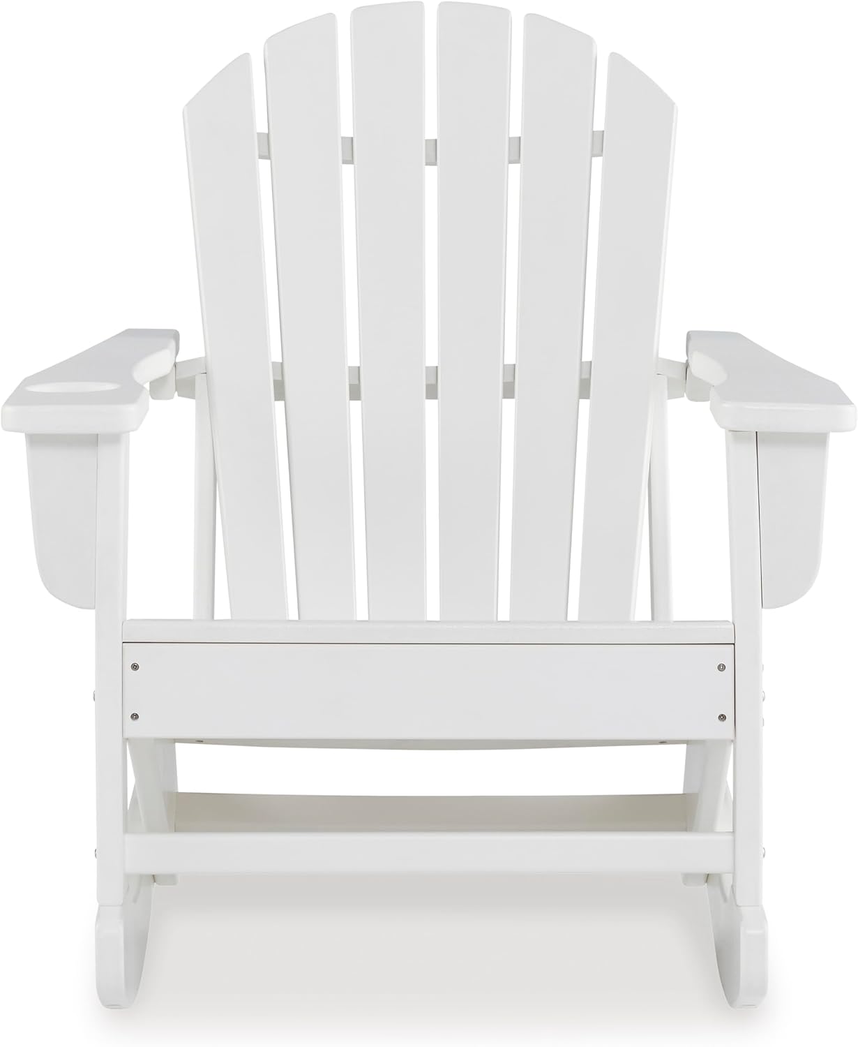 Signature Design by Ashley Sundown Treasure Cottage Weather Resistant Outdoor Rocking Chair with 1 Cup Holder, White