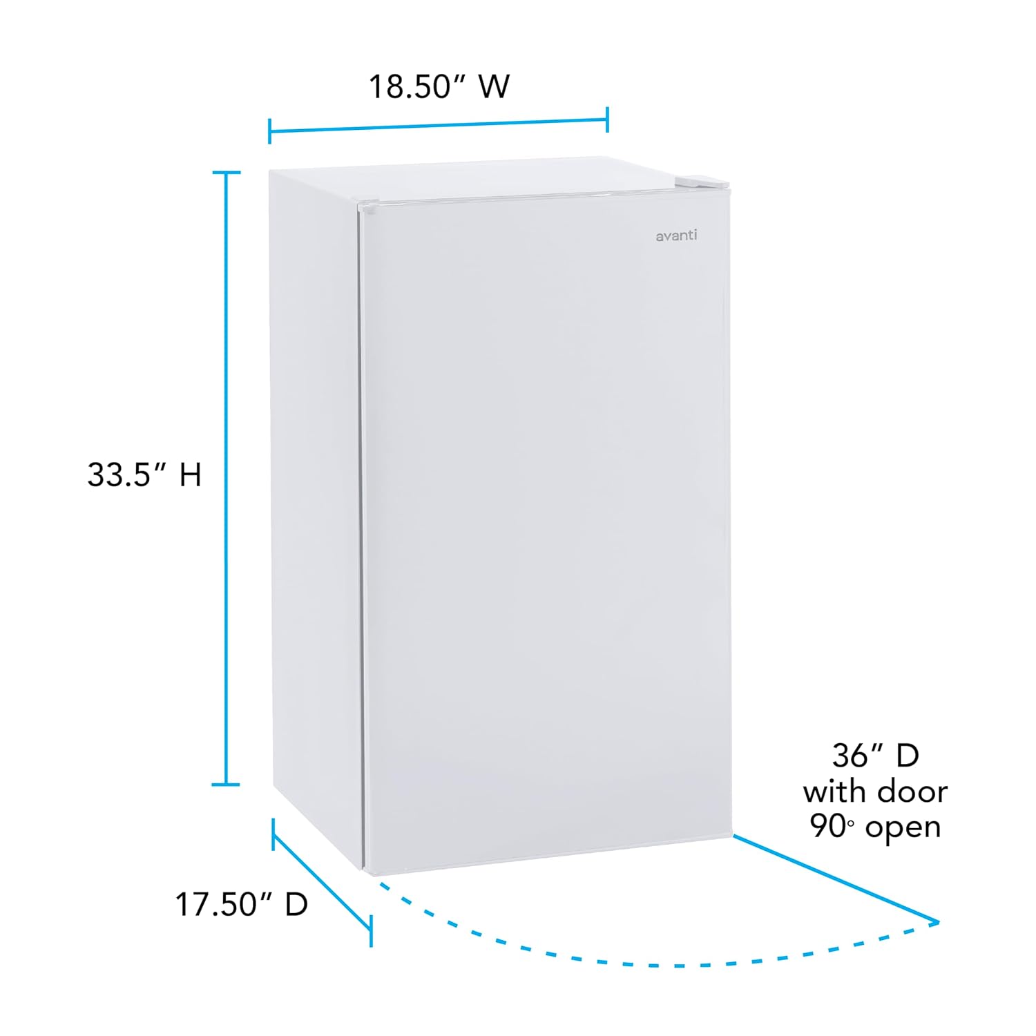 Avanti Mini Fridge Compact Refrigerator for Home Office or Dorm with Reversible Recessed Door, Adjustable Door Bins and Glass Shelves with Adjustable Temperature Control, 3.2-Cu.Ft., White