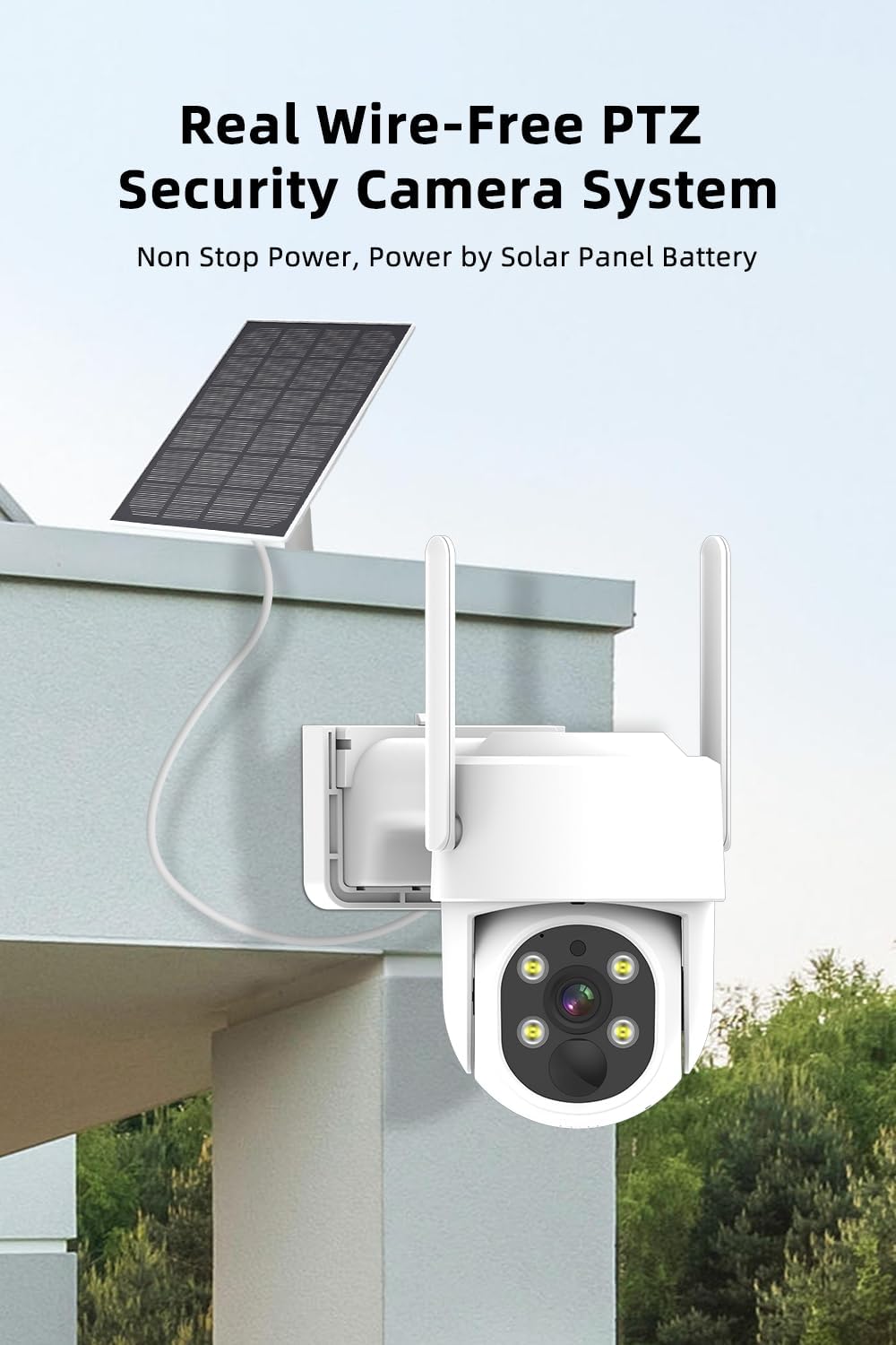 PTZ Security Cameras Wireless Outdoor Solar Powered, Pan Tilt 360 View 10 CH Ultra 4MP Home Security Camera System with 4 Cameras Human Detection Two Way Audio Color Night Vision 64G Storage