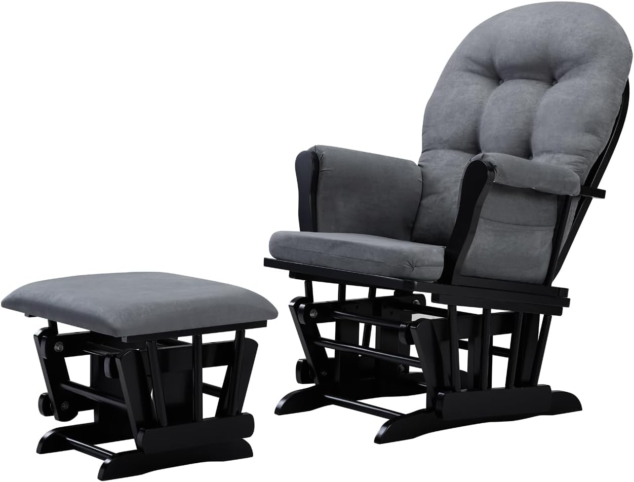Angel Line Grayson Glider and Ottoman, Black w/Dark Gray Cushion