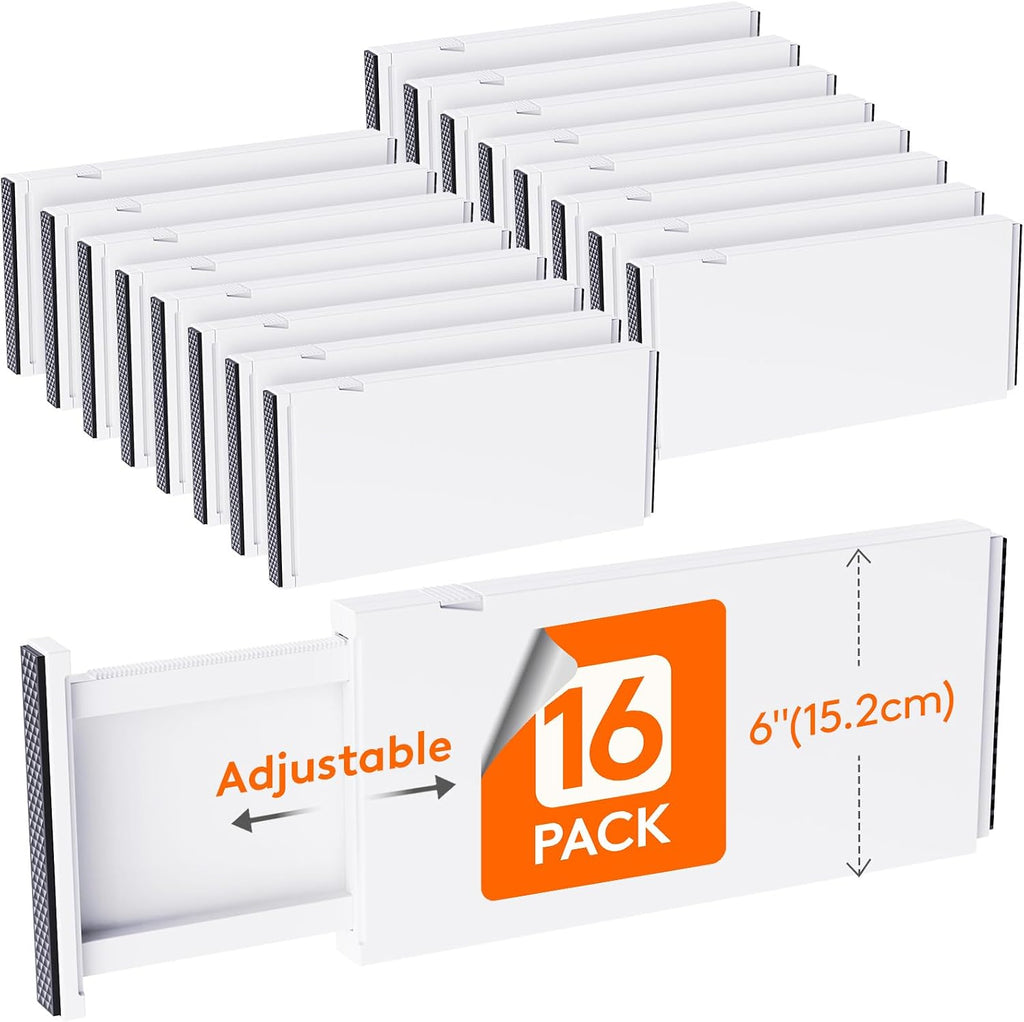 Lifewit 16 Pack 6' High Drawer Dividers 34-56cm/13.5-22' Adjustable Drawer Organizer for Clothes/Utensils, Expandable Drawer Separator in Dresser/Kitchen/Bedroom/Office Organization & Storage White