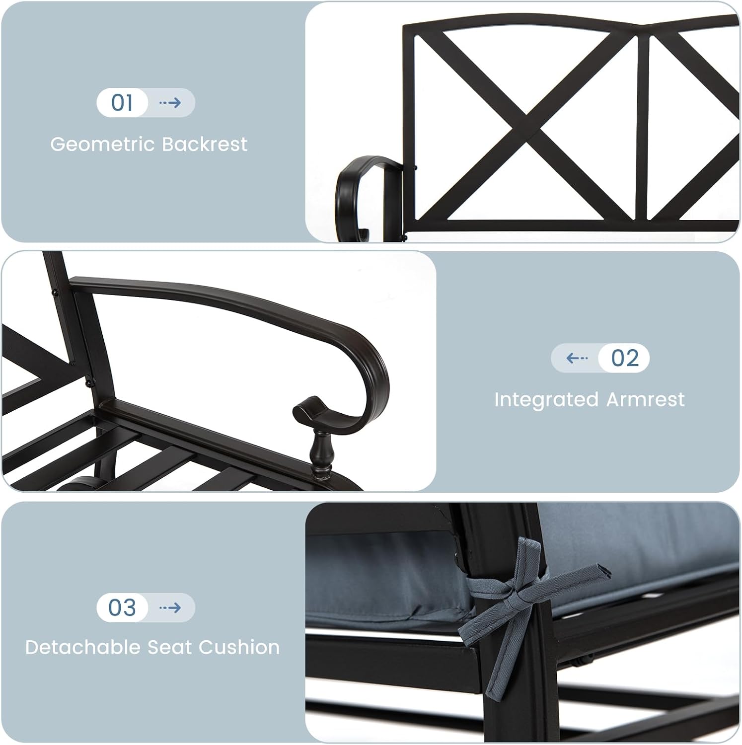 Tangkula Outdoor Swing Glider Chair, Patio Glider Bench for 2 Persons, Outdoor Rocking Loveseat with Steel Frame & Comfortable Cushions for Garden, Porch, Balcony, Poolside (Grey)
