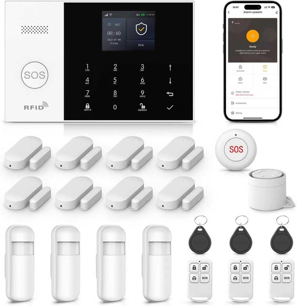 LWOHSI Wireless Alarm System,DIY 4G/WiFi Home Security Systems,Phone APP Alert,Door/Window and Motion Sensors,Remote Control for Home,Apartment,No Contract Fee