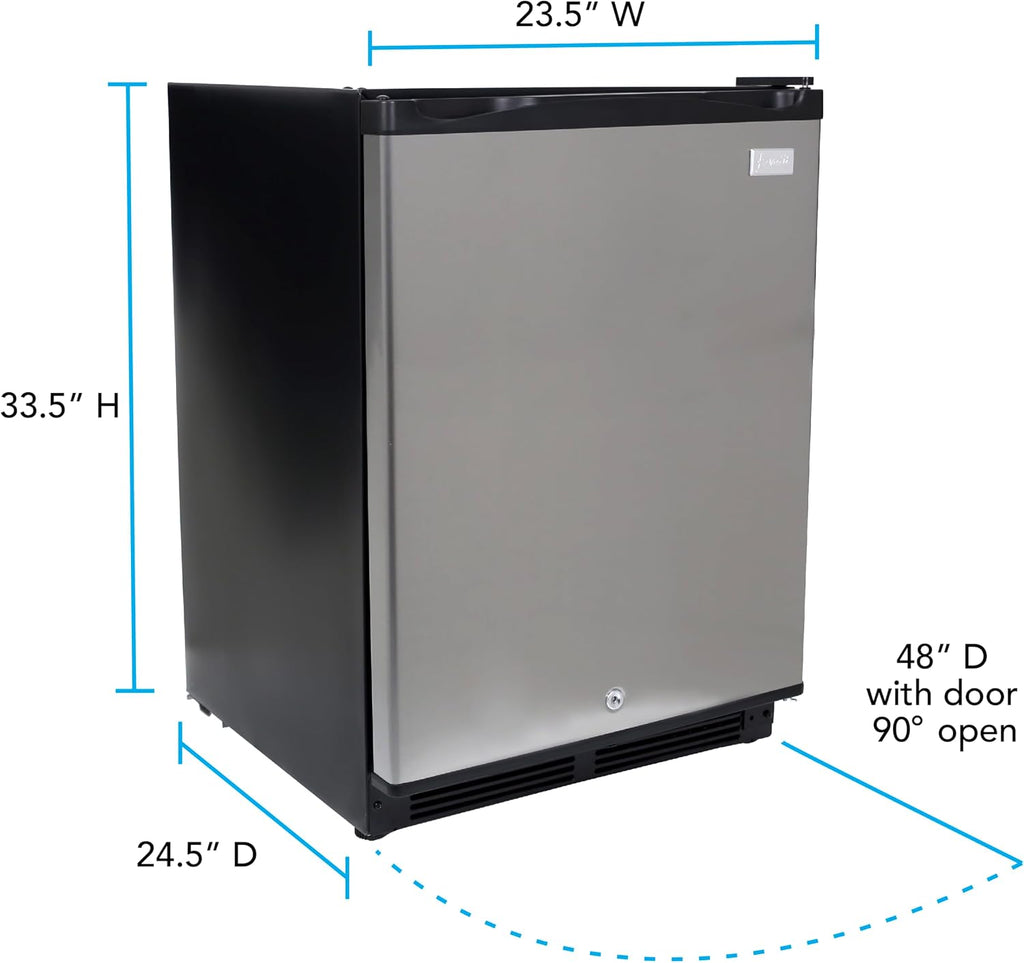 Avanti Mini Fridge Compact Refrigerator for Office or Dorm with Reversible Door with Security Lock, Adjustable Glass Shelves and Adjustable Temperature Control and Auto Defrost, 5.2-Cu.Ft., Stainless