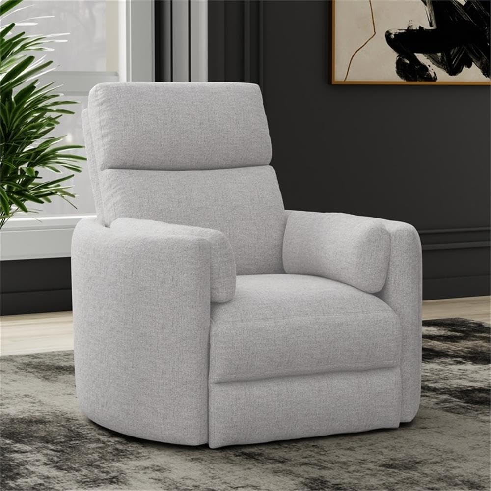 Pemberly Row Manual Glider Recliner Swivel Accent Chair, Upholstered Seating Chair Featuring Manual Recline with Glider and Swivel Functions, Angora Linen Finish