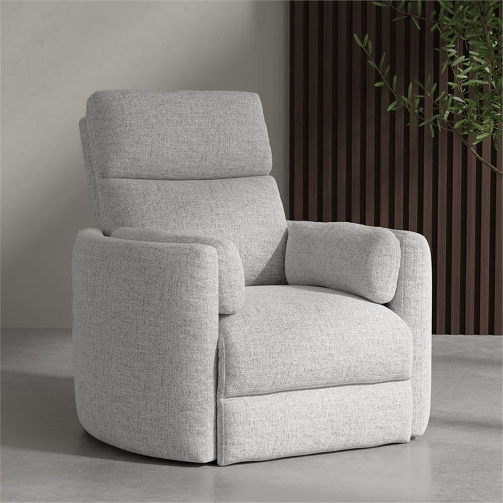 Pemberly Row Manual Glider Recliner Swivel Accent Chair, Upholstered Seating Chair Featuring Manual Recline with Glider and Swivel Functions, Angora Linen Finish