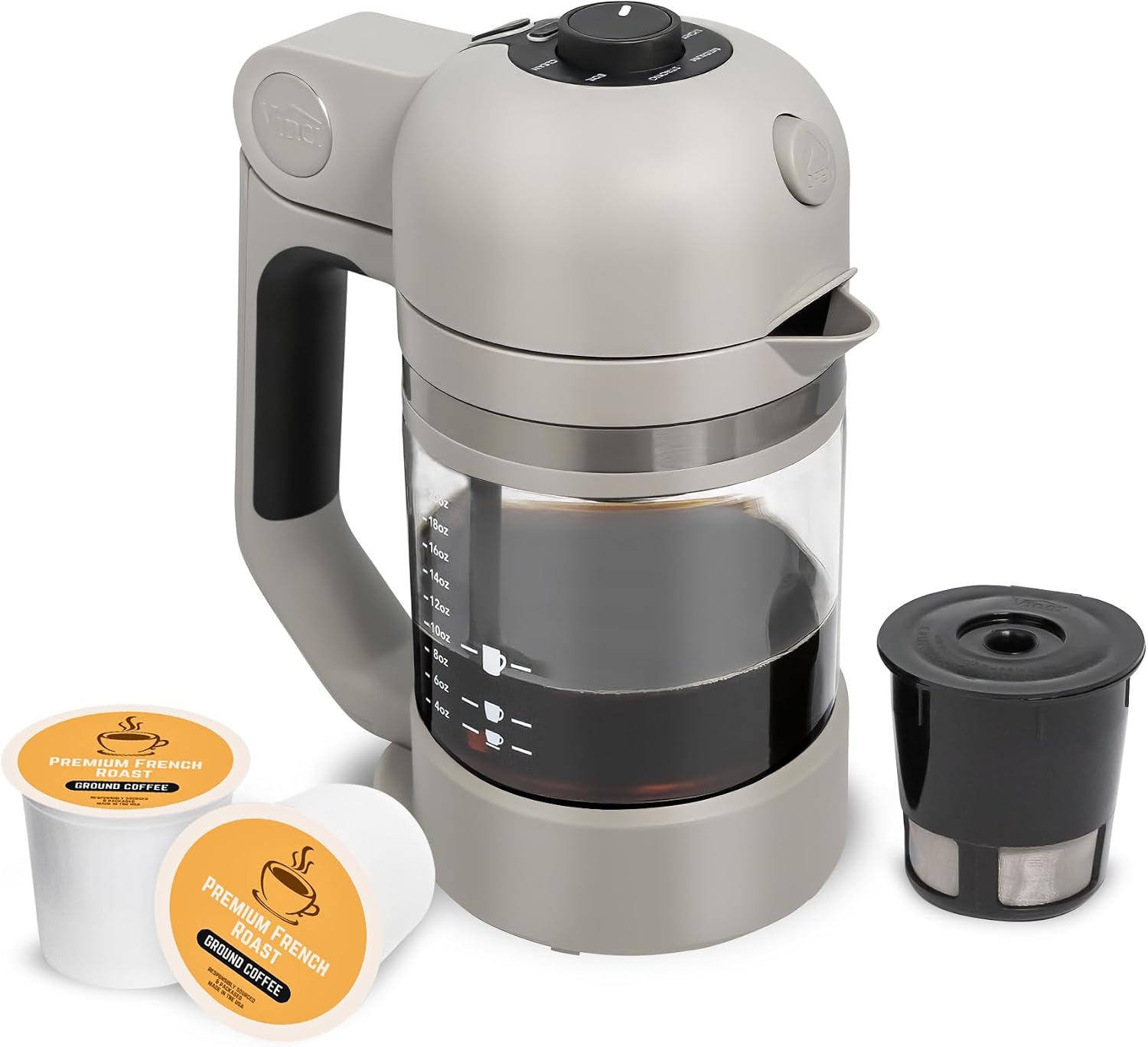 VINCI Micro Café Smallest Single-Serve Glass Coffee Brewer | Compatible with K-Cups, Pods & Ground Coffee | Enclosed & Circle Flow Brewing for Hotter, Richer Flavor | Brews 4oz to 20oz (Gray)