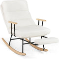 Giantex Rocking Chair Nursery, Teddy Upholstered Rocker Chair w/ 5-level Adjustable Backrest & Retractable Footrest, Rubber Wood Legs & Felt Foot Pads, Modern Accent Chair for Living Room, Bedroom (1)