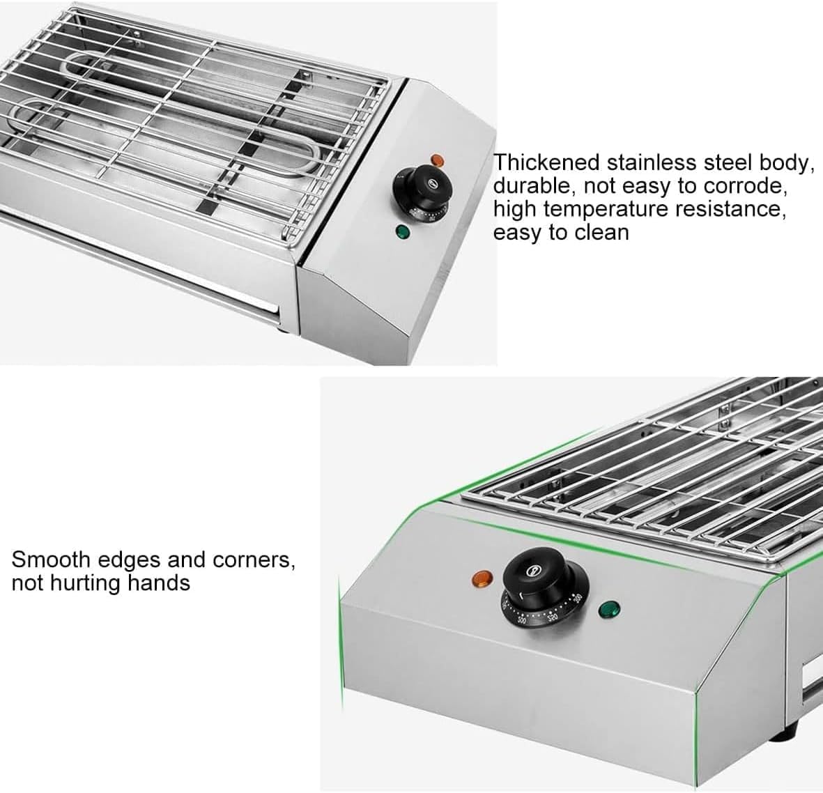 Portable Smokeless BBQ Grill Kebab Machine, 1800W Electric BBQ, Stainless Steel Barbecue Grill, Nonstick Coating, Temperature Control for Indoor Outdoor Picnic