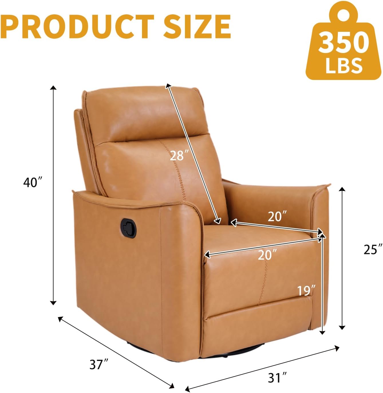 Swivel Rocker Recliner, Glider Rocking Chair, Nursing Chairs Swivel Glider Recliners with Soft Backrest, Leathaire Manual Reclining Sofa for Living Room Bedroom Apartment, Camel