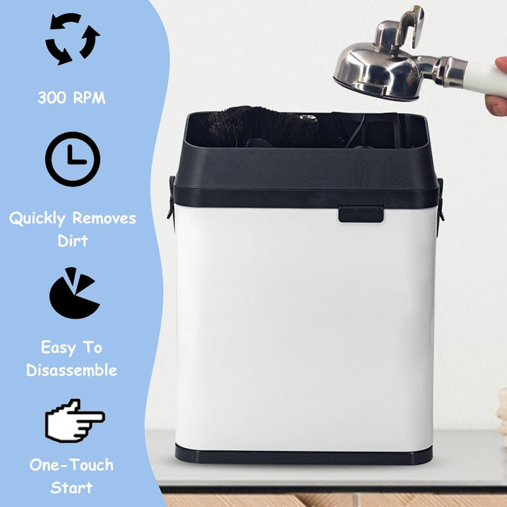 Electric Portafilter Cleaning Machine, Portafilter Cleaner Electric, 3L Large Capacity, 300 RPM Coffee Filter Holder Cleaner with 2 Scrapers and Brush, for Home or Coffee Bar Black