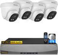 (2026 Update) 4K PoE Security Camera System, 4 Wired Dome Cameras Outdoor Indoor, 130° Wide Angle, 8CH NVR with 3TB HDD, Built-in Mic, Free App Remote Access, No Monthly Fee, 90 Days Recording