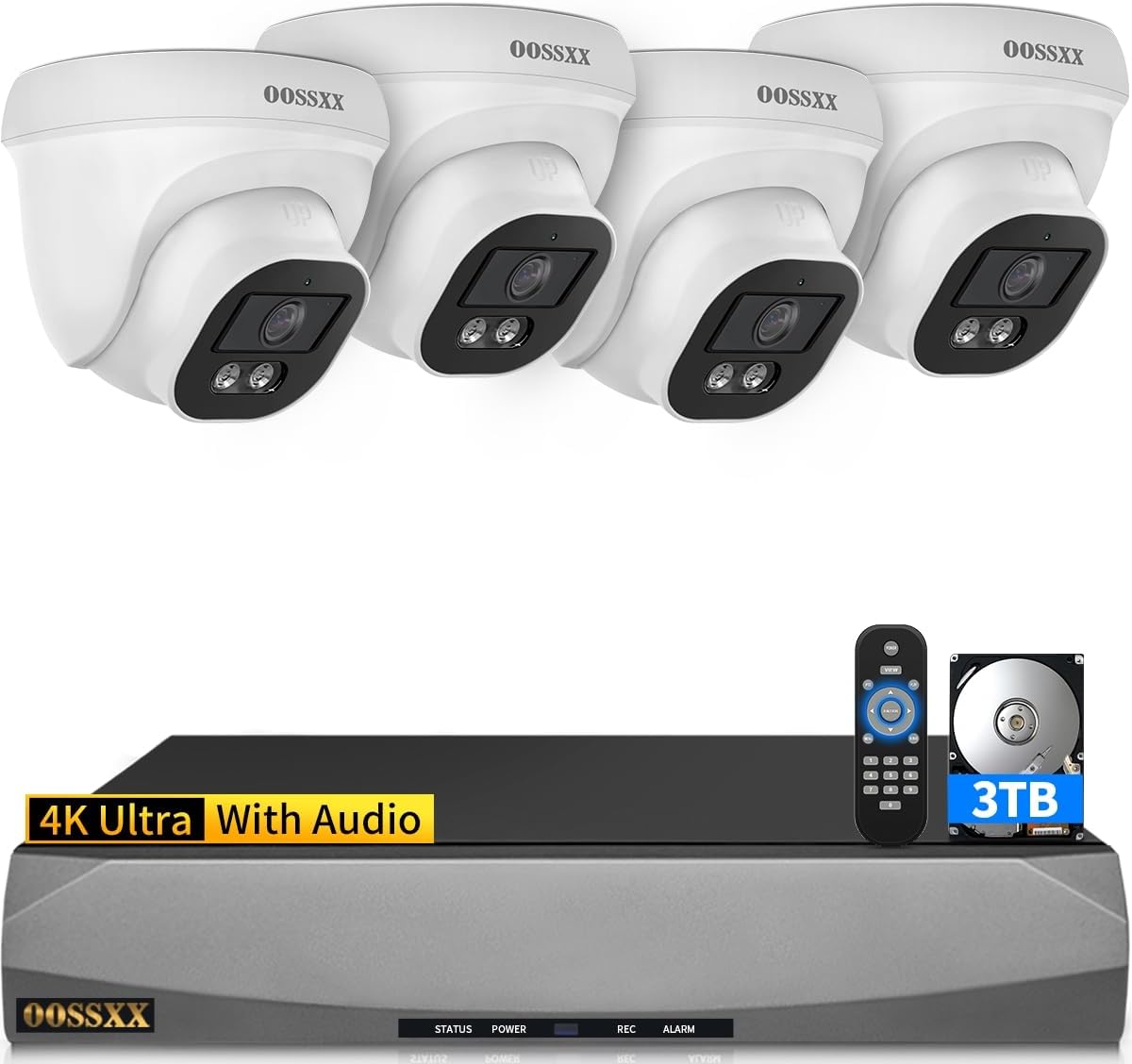 (2026 Update) 4K PoE Security Camera System, 4 Wired Dome Cameras Outdoor Indoor, 130° Wide Angle, 8CH NVR with 3TB HDD, Built-in Mic, Free App Remote Access, No Monthly Fee, 90 Days Recording