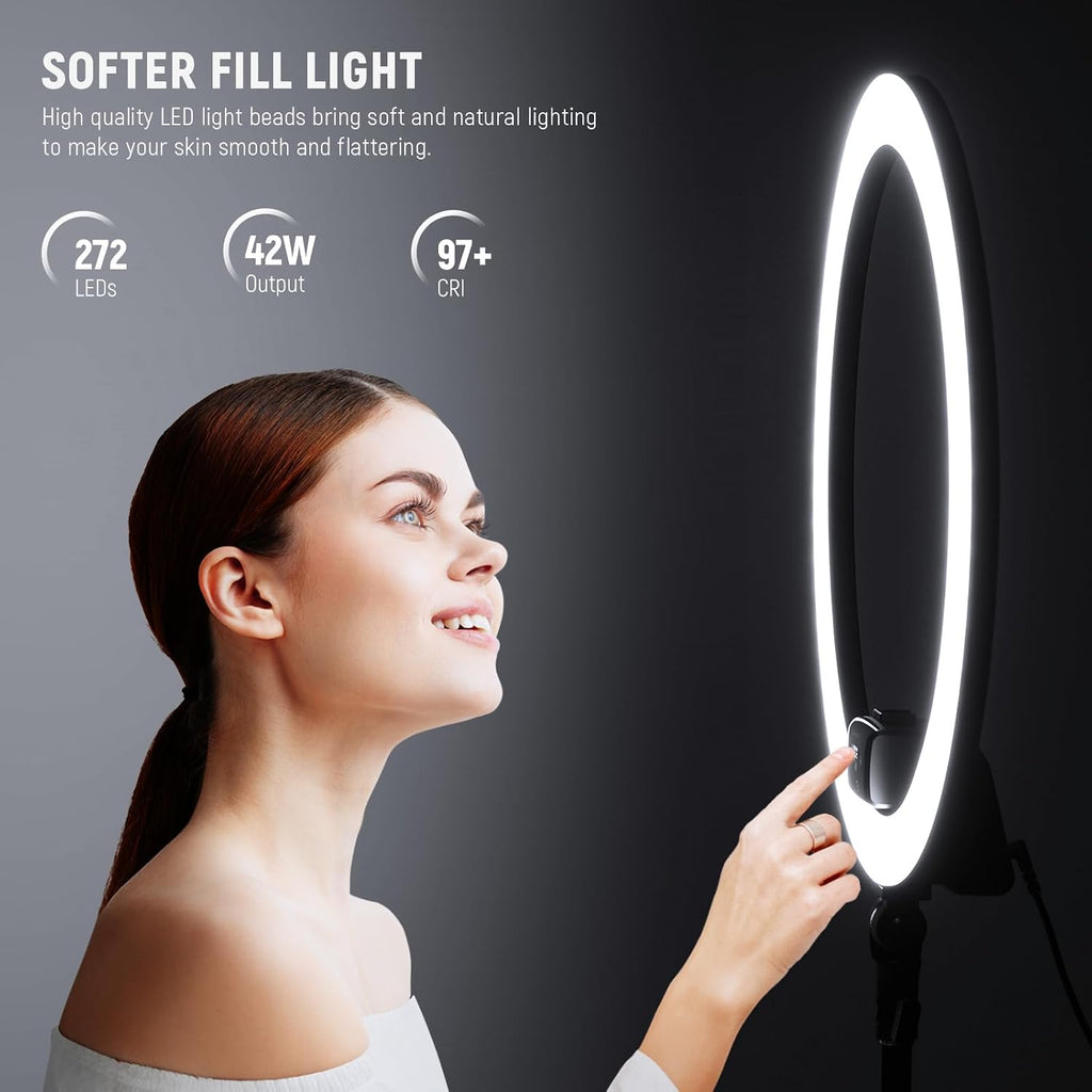 NEEWER Advanced 18' LED Ring Light with Tripod Stand Phone Holder for iPhone Samsung Android Phones for Makeup YouTube Video Blogger Salon (Black)