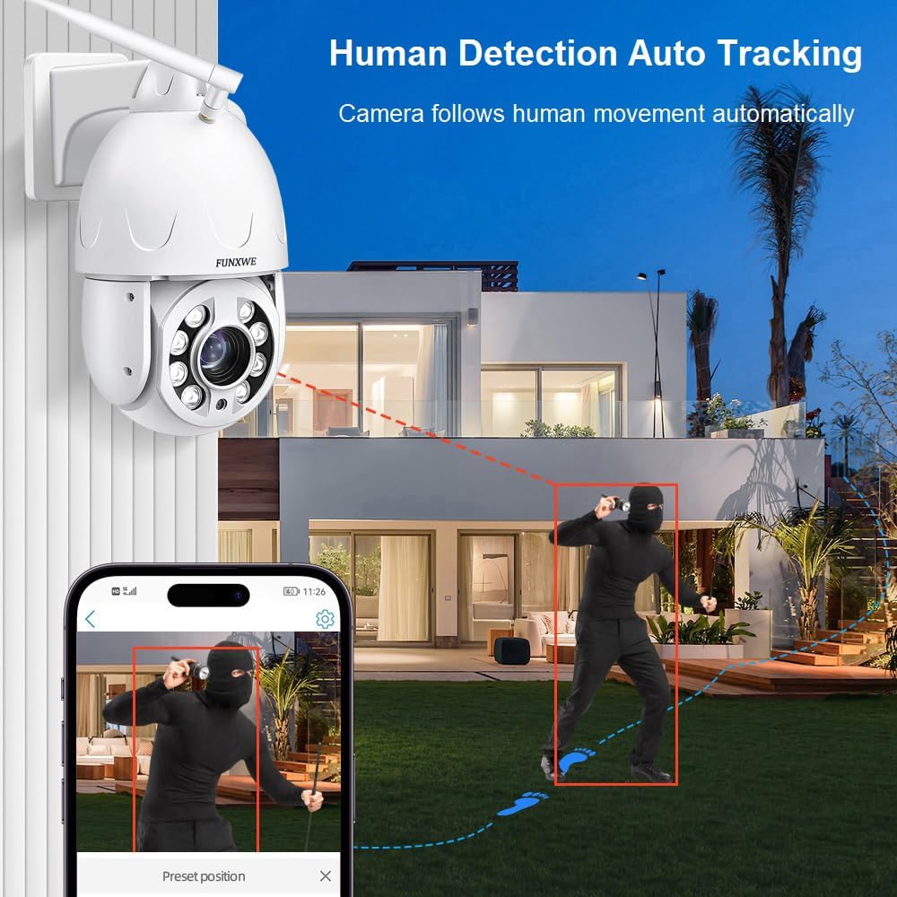 5MP 30X Optical Zoom WiFi Security PTZ Camera Wireless Wired CCTV Surveillance with Onvif Two Way Audio, Motion Detection Auto Tracking, Color Night Vision 330ft