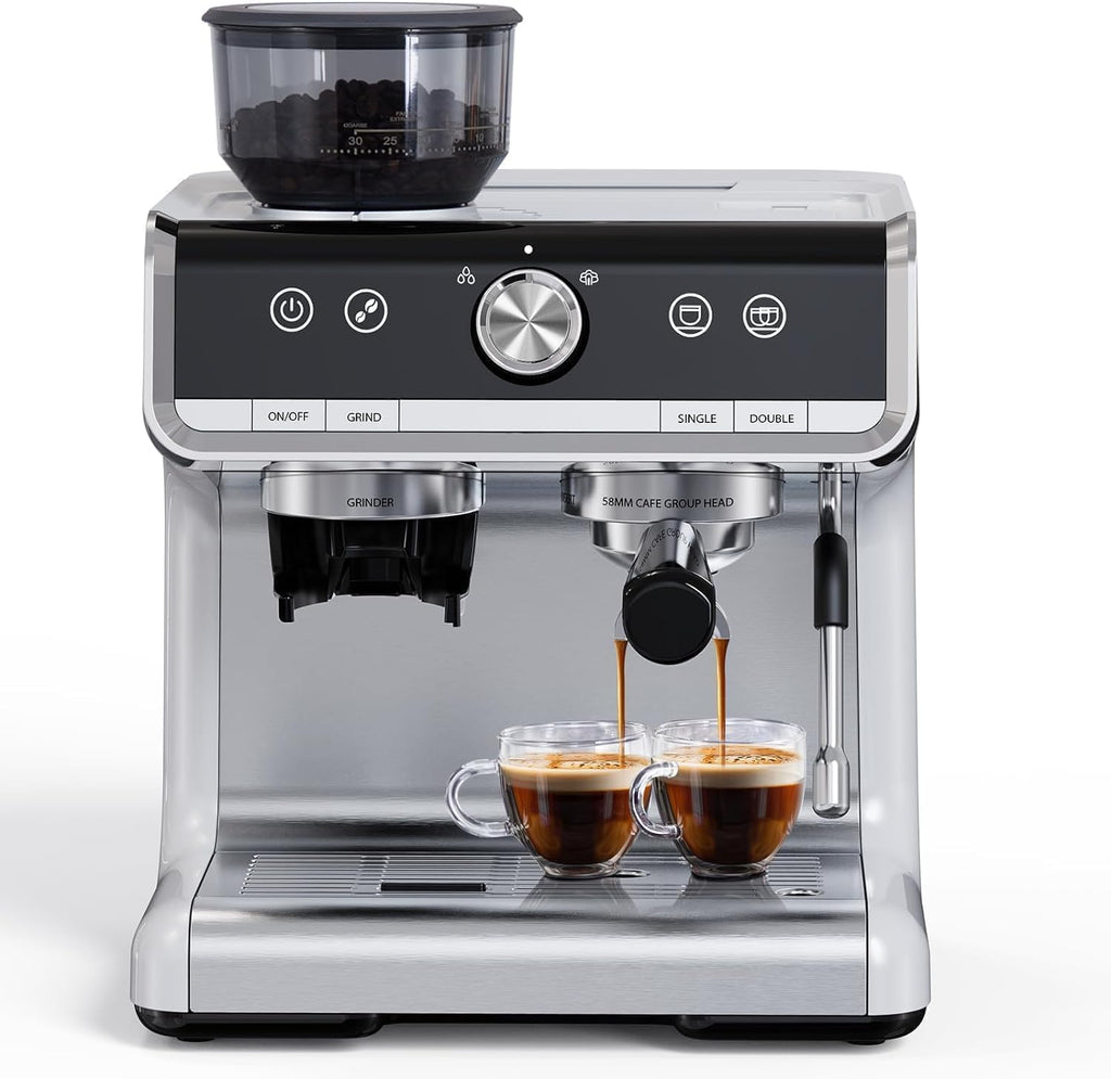 Towallmark Espresso Machine with Grinder, 20 Bar Professional Coffee Maker for Home, Milk Frother, Removable Water Tank, Steam Wand, Perfect for Espresso, Cappuccino, Latte