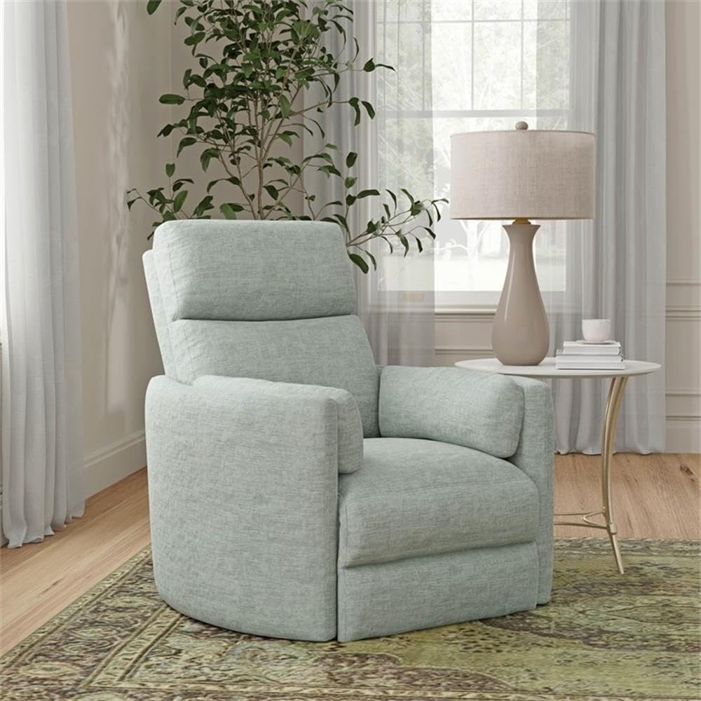 Pemberly Row Fabric Power Swivel Glider Recliner Chair in Green with USB Charging Ports and 2 Comfort Pillows for Living Room