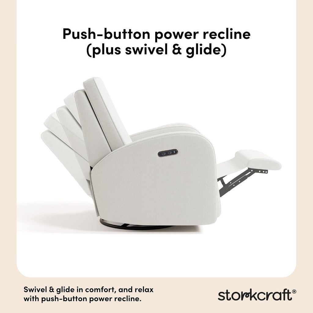 Storkcraft Santa Monica Power Recliner Swivel Glider (Ivory Basketweave) – Effortless Electronic Power Recline, USB-A & USB-C Charger