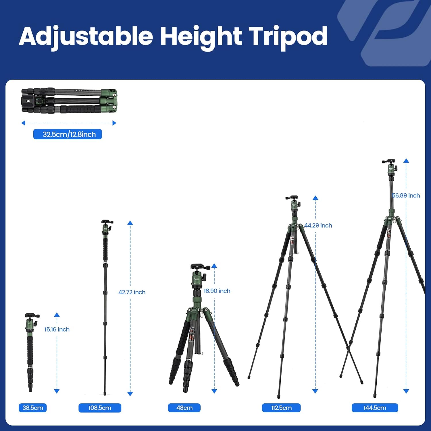 Fotopro 57inch Carbon Fiber Tripod Bundle with Rotatable Collar Tripod Lens Mount Rings