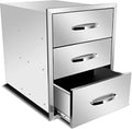 Stainless Steel Double Drawers for Outdoor Kitchen Grilling Station - 18Wx23Dx24H