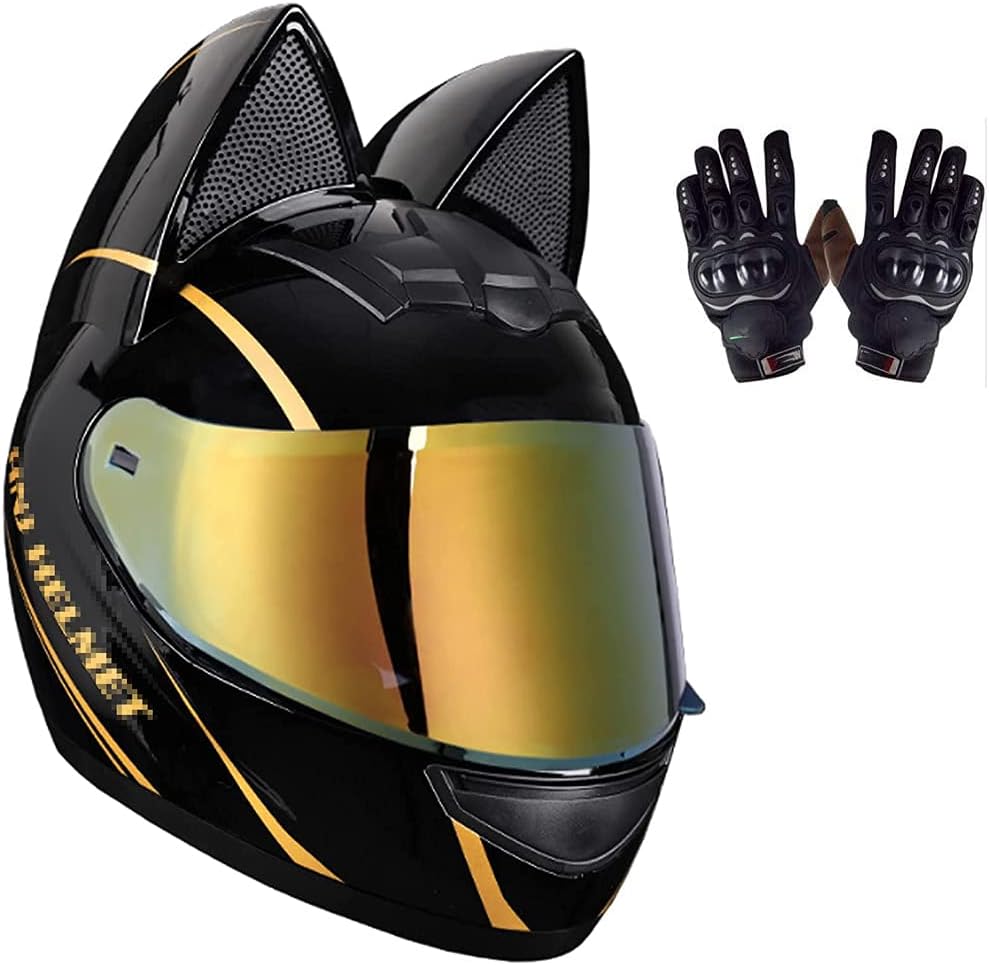 Personalized Motorcycle Cat Ears Helmet - Adult Modular Full Face for Men and Women, Cool Street Electric Scooter Motocross, All Season Locomotive, DOT Certified