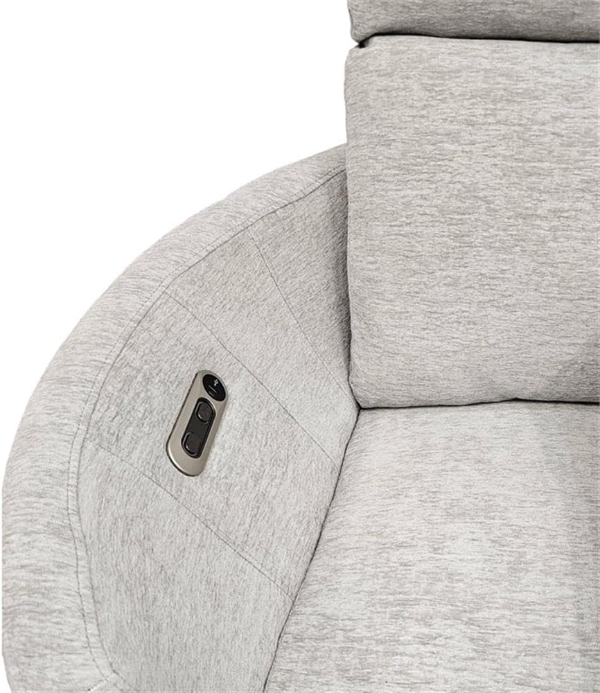 Pemberly Row Contemporary Fabric Swivel Glider Recliner in White with USB Charging Ports and 2 Comfort Pillows for Living Room