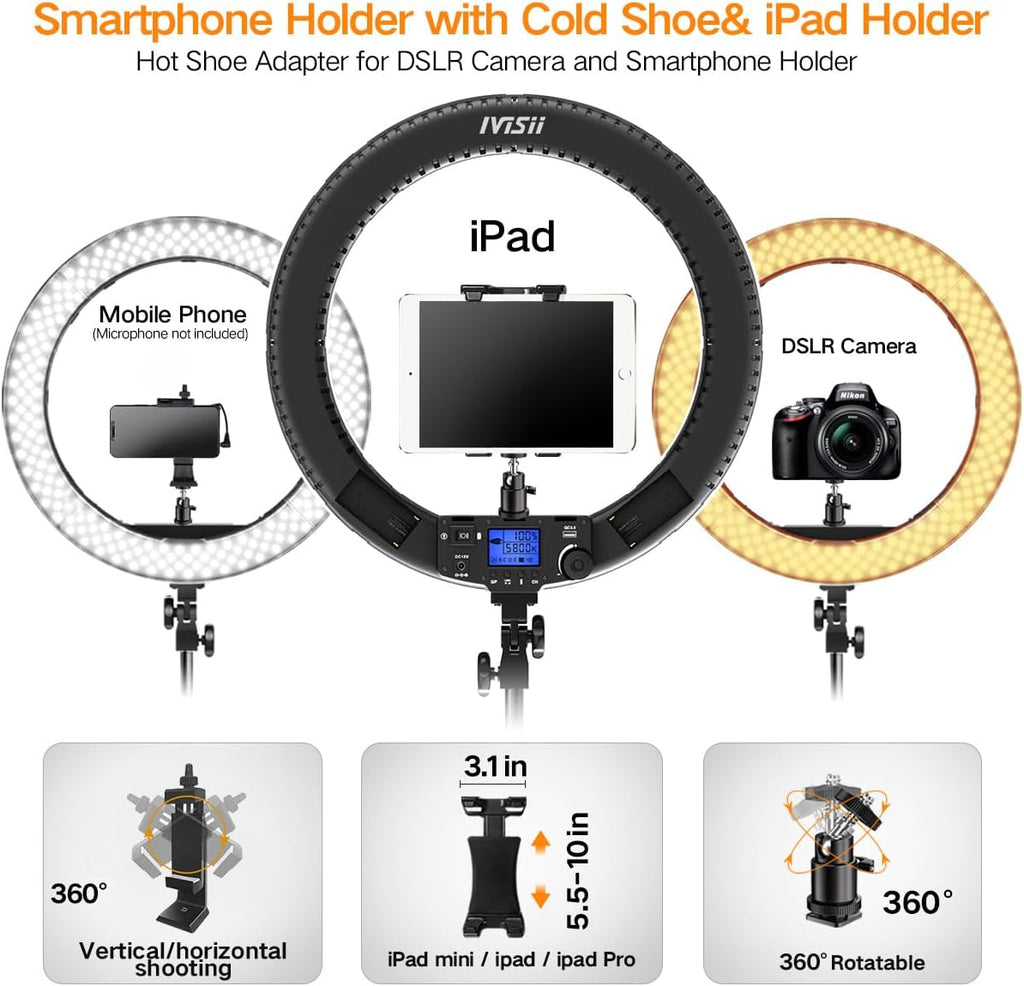19 inch Ring Light with Remote Controller and Stand iPad Holder,60W Bi-Color with 4 Color Soft Filters for Live Stream/Makeup/YouTube Video/TikTok/Zoom/Photography