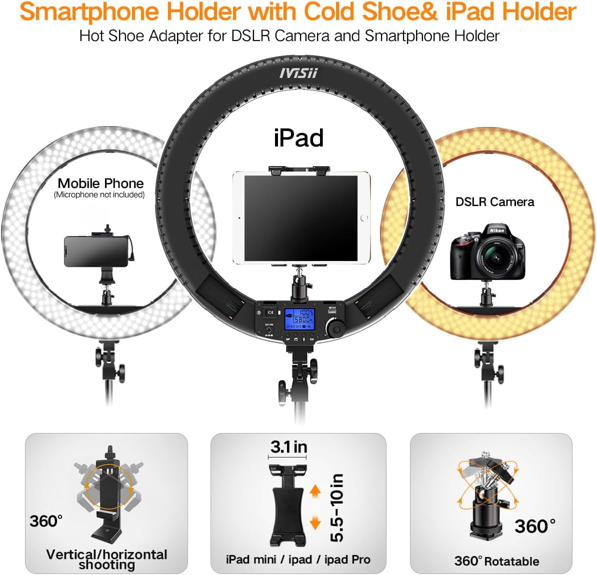 19 inch Ring Light with Remote Controller and Stand iPad Holder,60W Bi-Color with 4 Color Soft Filters for Live Stream/Makeup/YouTube Video/TikTok/Zoom/Photography