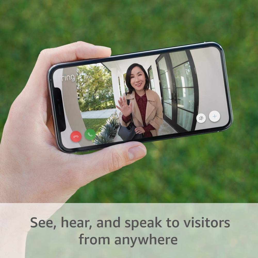 Ring Video Doorbell (Satin Nickel) with Spotlight Cam Plus, Plug-In White