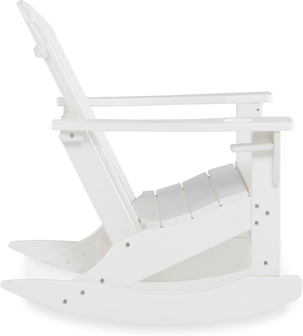 Signature Design by Ashley Sundown Treasure Cottage Weather Resistant Outdoor Rocking Chair with 1 Cup Holder, White