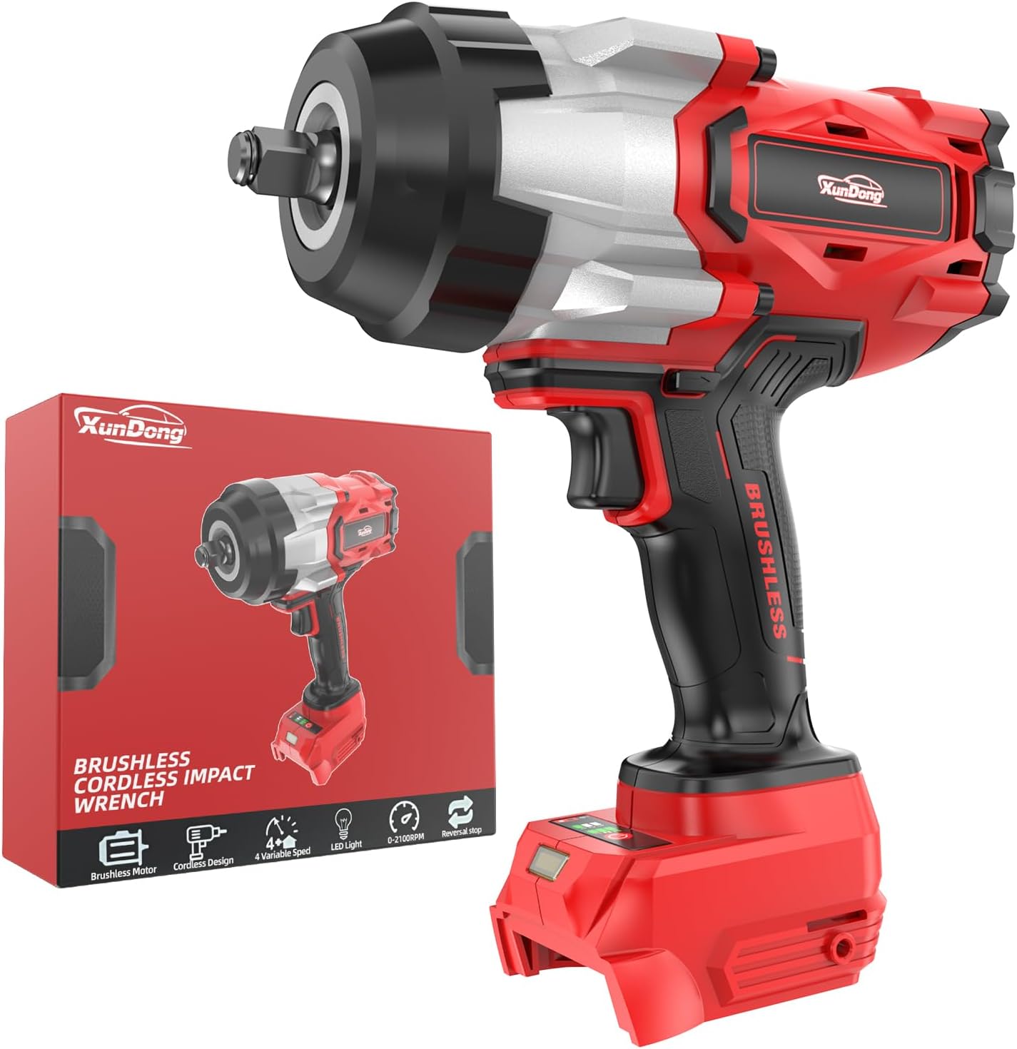 Cordless Impact Wrench 1/2' Compatible with Milwaukee 18V Battery, 1600Ft-lbs(2200N.m) High Torque Impact Gun Heavy Duty, Brushless Electric Power Impact Driver with 4 Speed Modes & LED Work Light