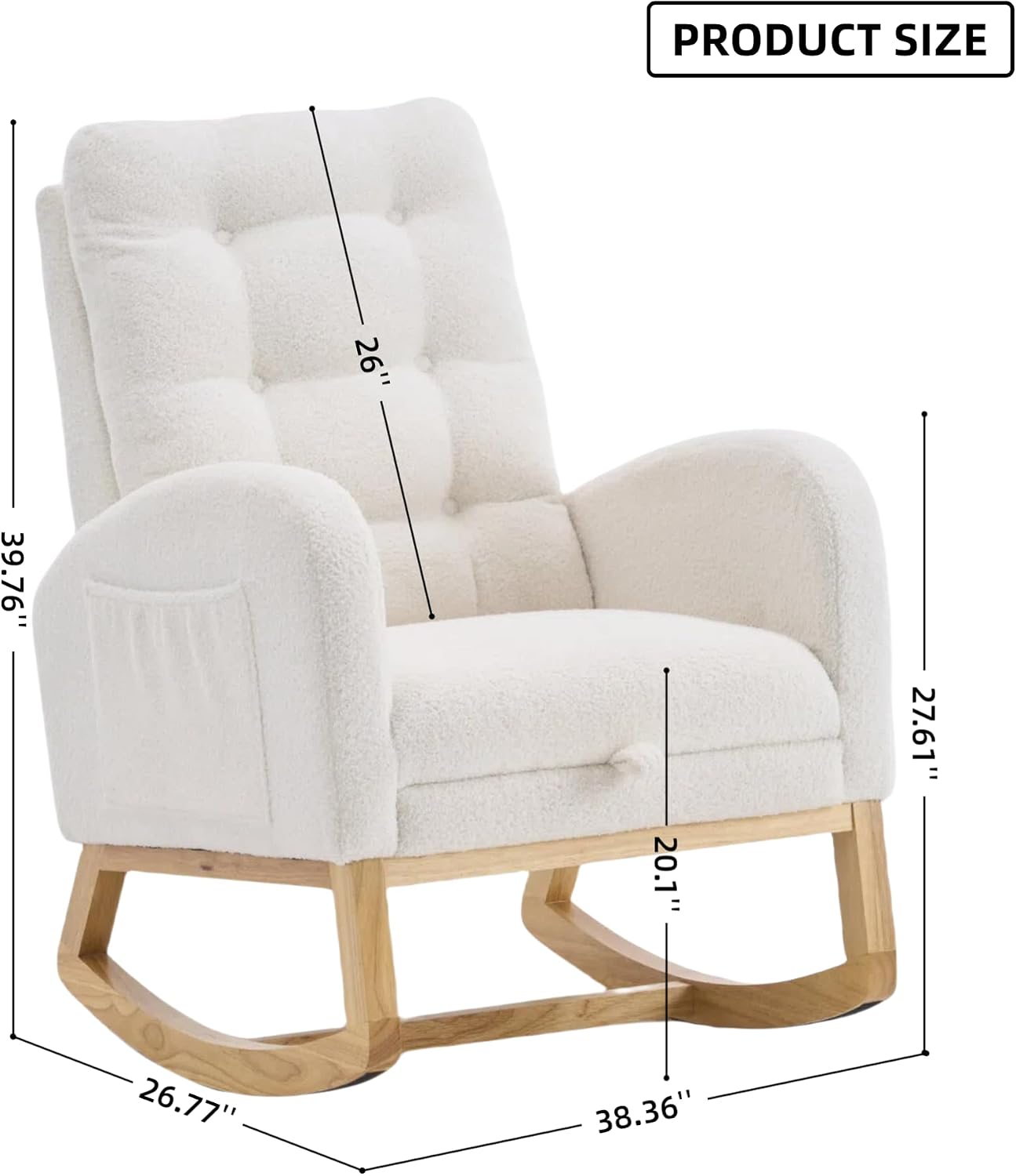 Accent Rocking Chair with Curved Back & Pillow, Teddy Velvet Upholstered Rocker with Rubberwood Base, Cozy Nursery Chair for Living Room & Bedroom, Cream White
