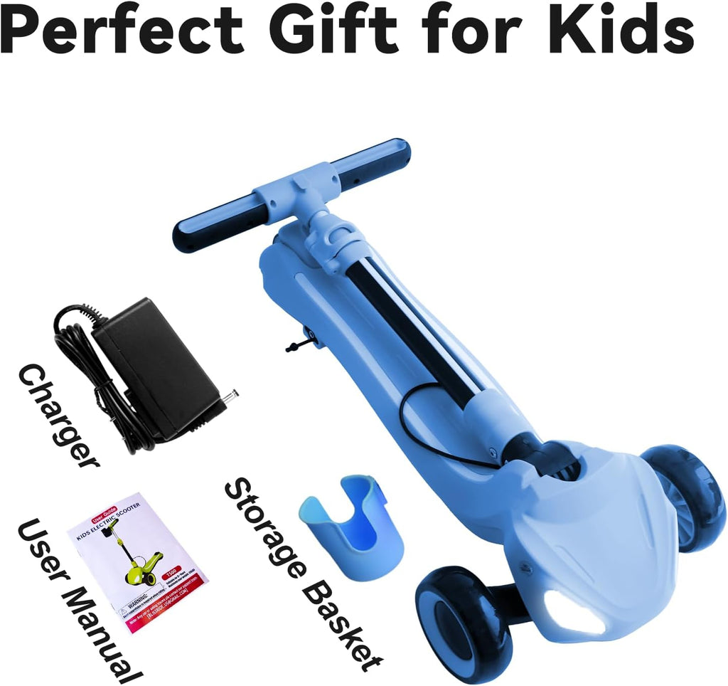 3 Wheel Electric Scooter for Kids Ages 3-10, w/Storage Basket, LCD Screen, Full Body Lights Up, Wide Deck, 5Mph Safe Speed, 90min Riding, Balance Foldable Kick Scooter for Boys & Girls