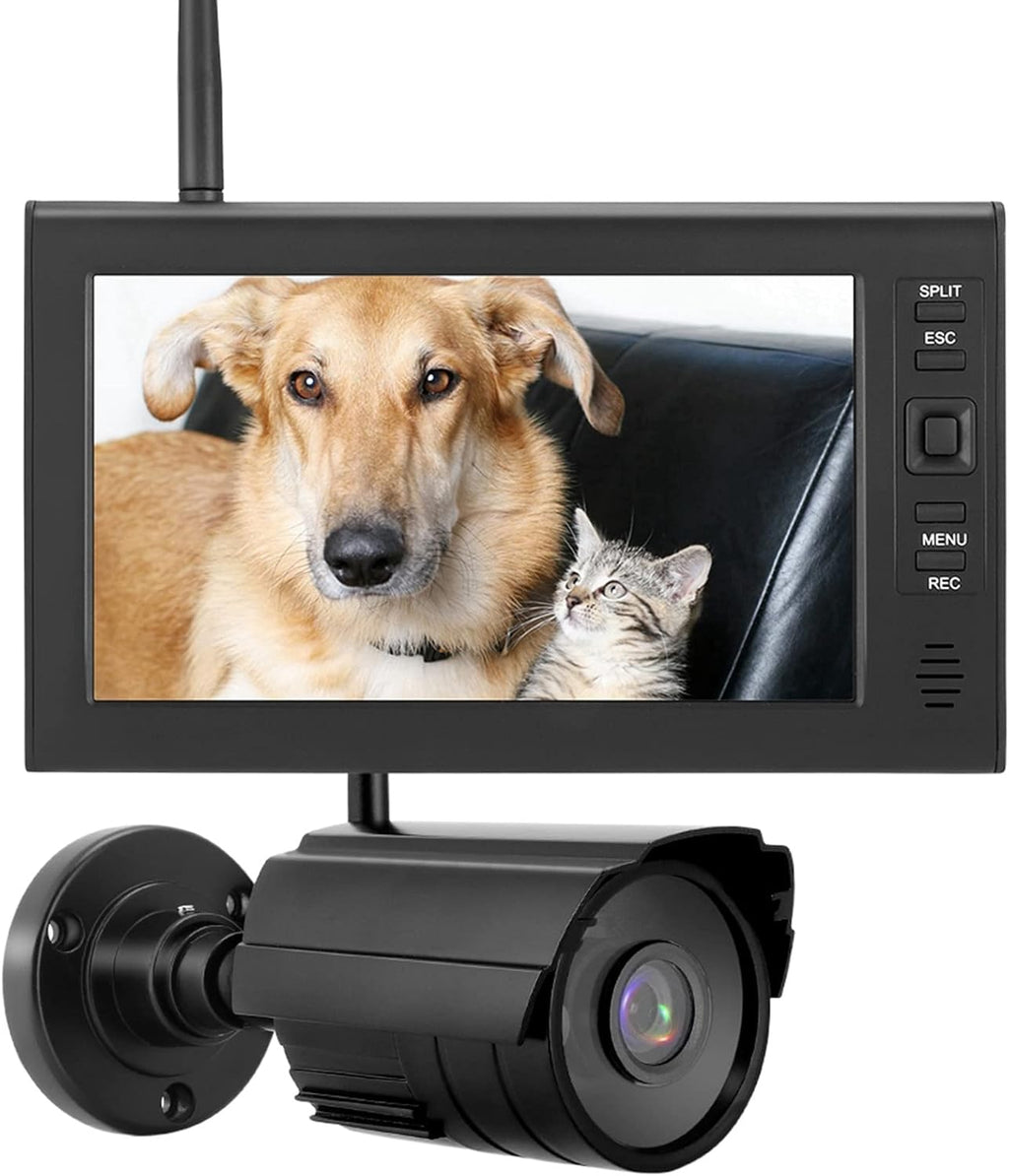 Outdoor Security Camera, Home Security Surveillance Camera, IR Night Vision, Motion Detection and Remote View with 4CH Surveillance Monitor System Display and TF Card