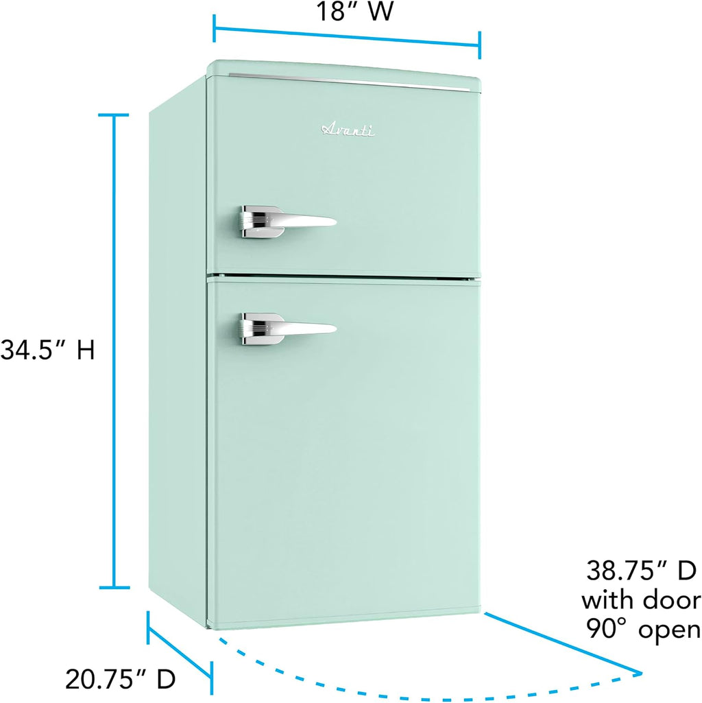 Avanti Mini Fridge with Freezer Retro Design Compact Refrigerator for Home Office or Dorm, Features Dual Doors Removable Shelves Manual Defrost and Mechanical Adjustable Temp Control, 3.1-Cu.Ft, Green