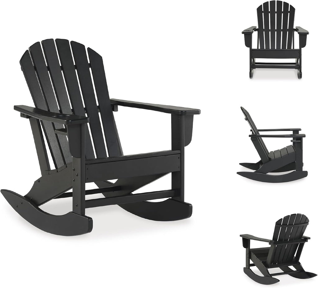 Signature Design by Ashley Sundown Treasure Cottage Weather Resistant Indoor/Outdoor Rocking Chair with 1 Cup Holder, Black
