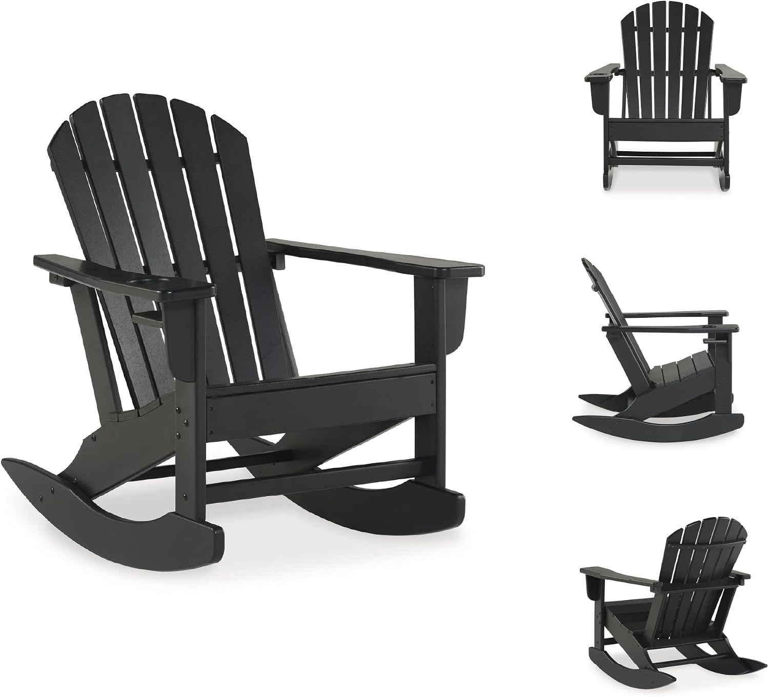 Signature Design by Ashley Sundown Treasure Cottage Weather Resistant Indoor/Outdoor Rocking Chair with 1 Cup Holder, Black