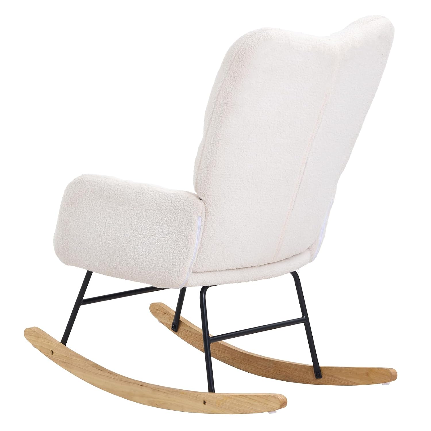 VEVOR Rocking Chair Nursery, Glider Rocking Chair with Soft Seat and High Backrest, 250 lbs Weight Capacity Teddy Fabric, Upholstered Glider Rocker Chair for Nursery, Bedroom, Living Room, Ivory White